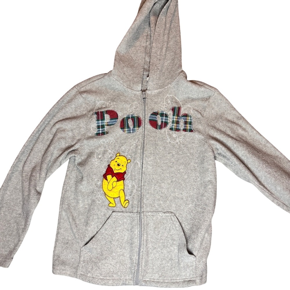 Disney Winnie the Pooh Gray Zip Up Hoodie Embroidered Applique Adult Small 4/6